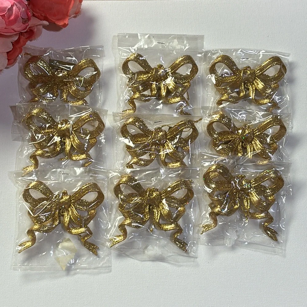 Gold Ribbon Ornament Roman Inc Gold Ornament 9 NEW GOLD GLITTER BOW ORNAMENTS